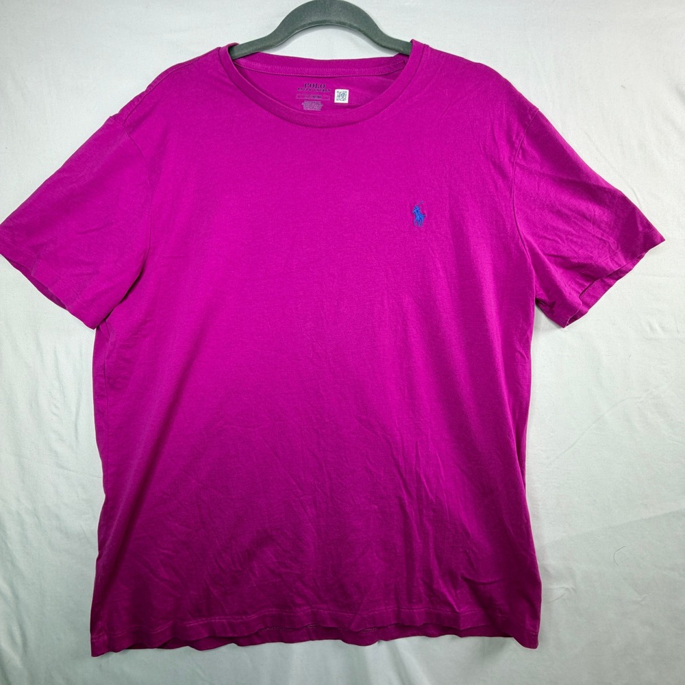 Polo Ralph Lauren Mens Magenta Pink Short Sleeve Crewneck T-Shirt Large L Pony
